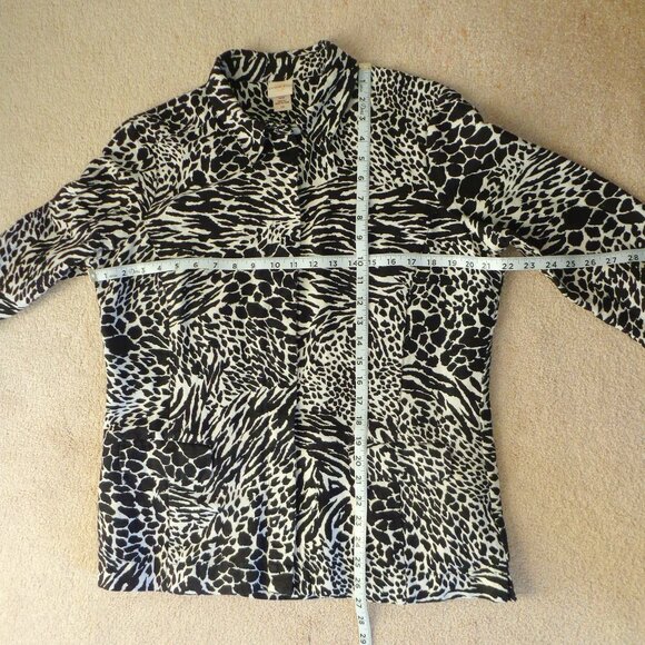 Covington Black & White Animal Print Button Up 2 Pocket Linen Blend Jacket Sz L - Picture 4 of 9